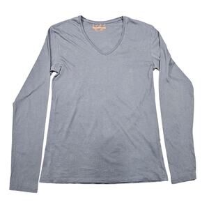 ZARA BASIC RELAXED FIT LONG‑SLEEVE V‑NECK TOP – GREY – SIZE S – 100% COTTON FEEL